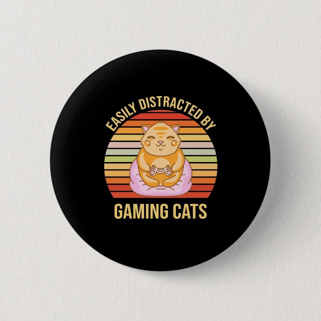 Badge Rond 5 Cm Gamer Gift | Facilement Distrait Par Les Chats De  (Devant)