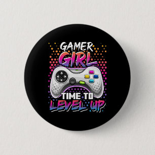 Badge Rond 5 Cm Gamer Girer Temps De Niveau Up Vidéo Jeu Anniversa
