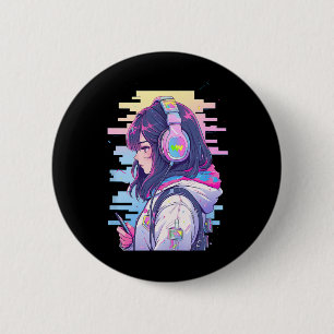 Badge Rond 5 Cm Gamer Girl Funny Pastel Japon Anime Streamer Japon