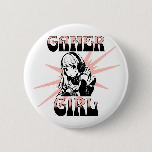 Badge Rond 5 Cm Gamer Girl   Jeu vidéo