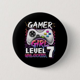 Badge Rond 5 Cm Gamer Girl Niveau 7 Déverrouillé Jeu vidéo 7e Anni