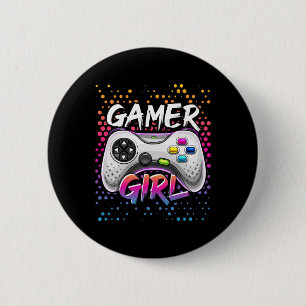 Badge Rond 5 Cm Gamer Girl Video Game Controller Jeu Anniversaire