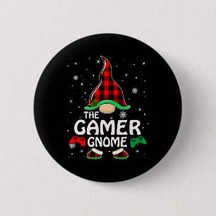 Badge Rond 5 Cm Gamer Gnome Buffalo Plaid Matching Family Christma