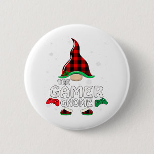 Badge Rond 5 Cm Gamer Gnome Buffalo Plaid Matching Family Christma