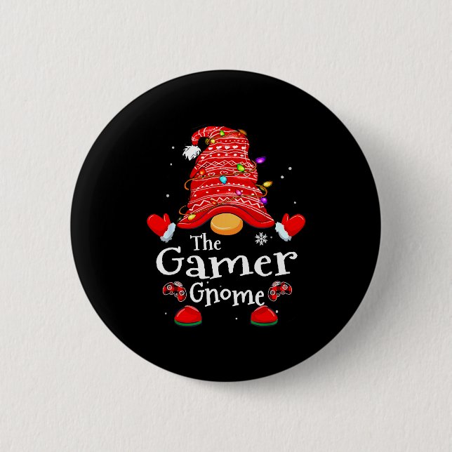 Badge Rond 5 Cm Gamer Gnome - Xmas Video Gamers Christmas Gnomes  (Devant)