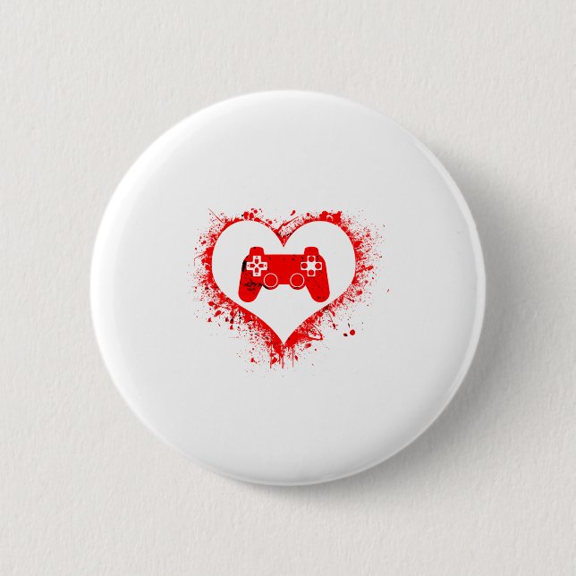 Badge Rond 5 Cm Gamer Heart Valentines Day Video Games Boys Kids T (Devant)