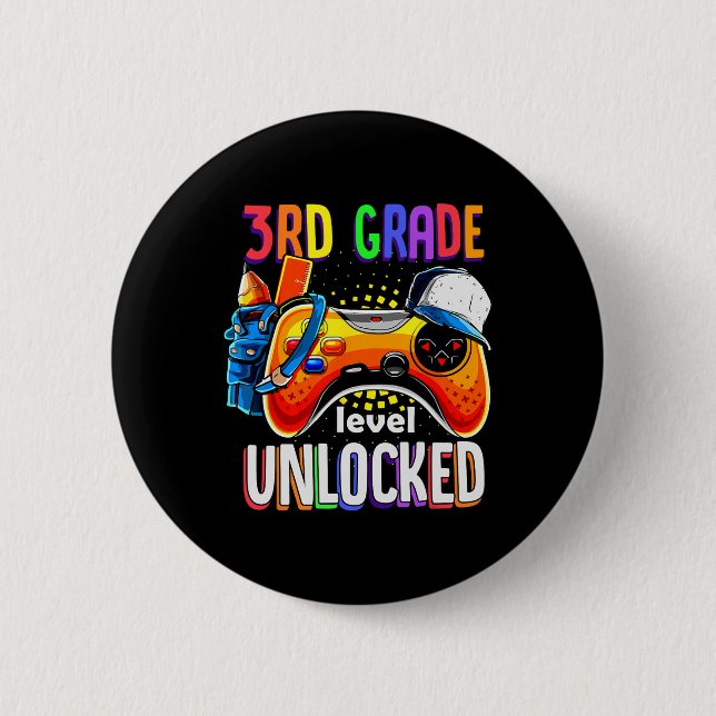 Badge Rond 5 Cm Gamer Retour À L'École Gamepad 3e Niveau Troisième (Devant)