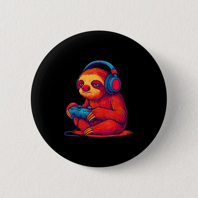 Badge Rond 5 Cm Gamer Sloth  (Devant)