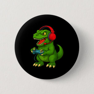 Badge Rond 5 Cm Gamer T Rex Dinosaure Jeux Vidéo Garçons Adolescen