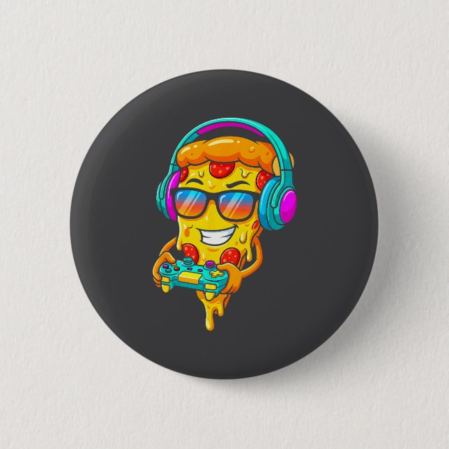 Badge Rond 5 Cm Gamer Zza Slice Video Gaming Boy Enthusiast Gamer  (Devant)
