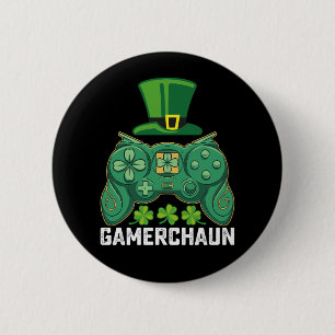 Badge Rond 5 Cm Gamerchaun Joueur Jeux de jeux Saint-Patrick