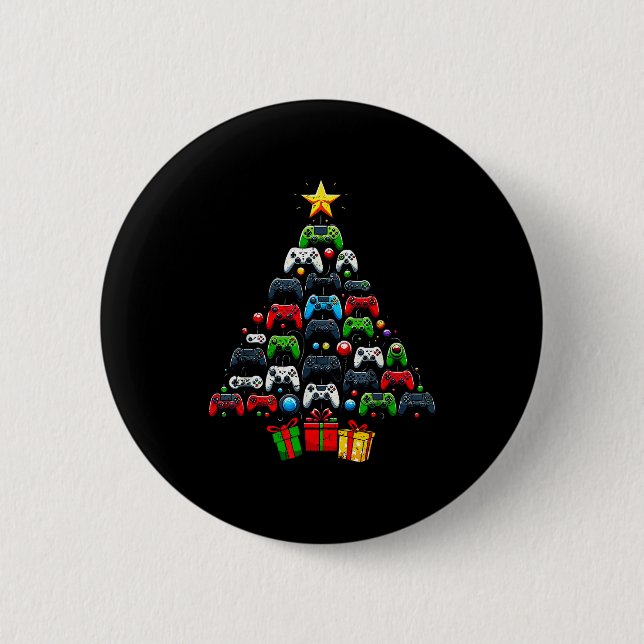Badge Rond 5 Cm Gaming Controllers Christmas Tree Funny Gamer Boys (Devant)