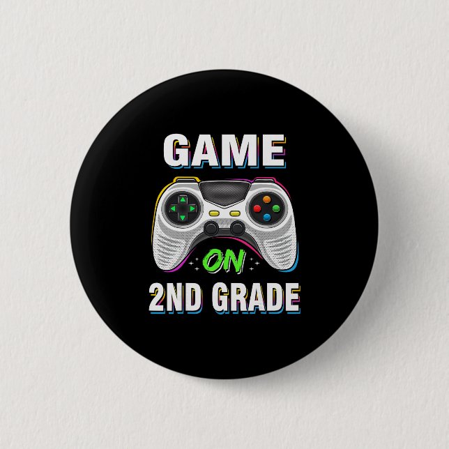 Badge Rond 5 Cm Gaming Game On 2nd Grade Second First Day School G (Devant)