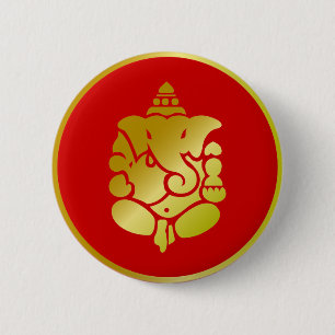 Badge Rond 5 Cm Ganesha d'or