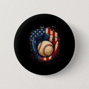 Badge Rond 5 Cm Gant de baseball Drapeau Américain Patriotique Rou