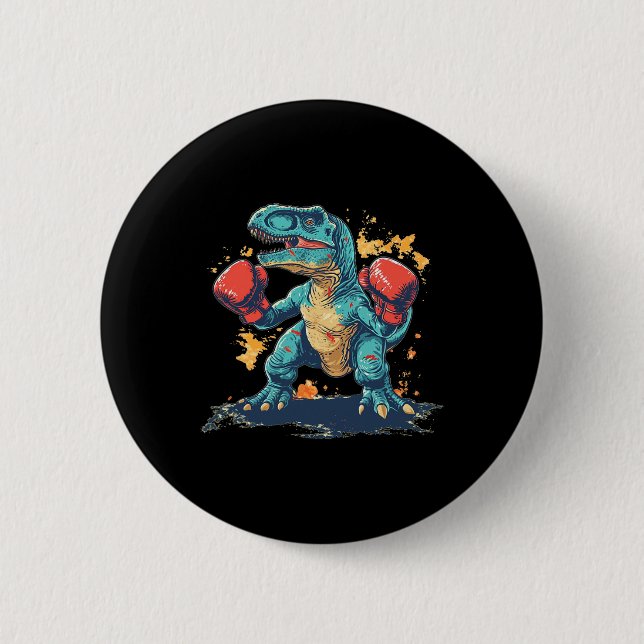Badge Rond 5 Cm Gants de boxe cool avec dinosaure  (Devant)