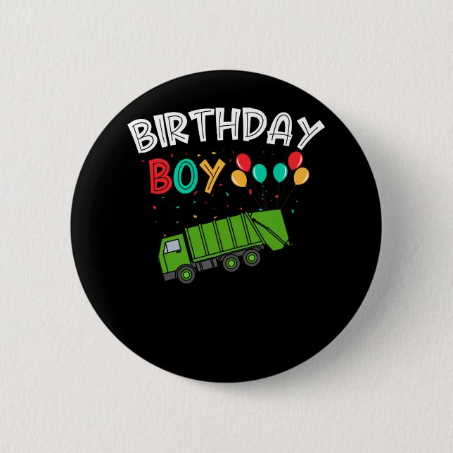 Badge Rond 5 Cm Garbage Truck Anniversaire de enfant Garys Recycla (Devant)