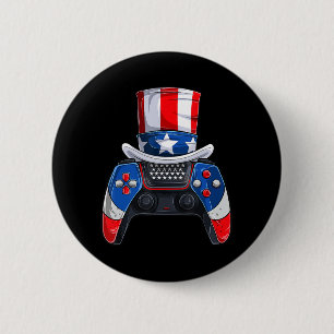 Badge Rond 5 Cm Garçon 4 Juillet Tee US American Flag Video Gam
