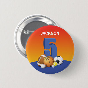 Badge Rond 5 Cm Garçon 5e anniversaire Sports Balls