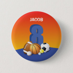 Badge Rond 5 Cm Garçon 8e Anniversaire Ballons de Sport