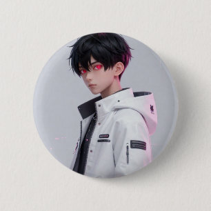 Badge Rond 5 Cm Garçon Anime Cool aux Yeux Rouges Badge/Pin Techwe