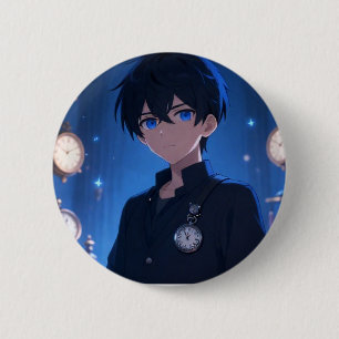 Badge Rond 5 Cm Garçon Anime Cool avec Horloges Vintage Bleu Esthé