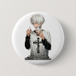 Badge Rond 5 Cm Garçon Anime Couronne Épineuse avec Clé - Yeux Ble