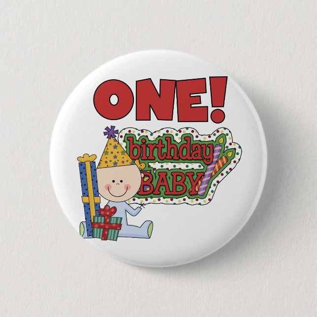 Badge Rond 5 Cm Garçon Anniversaire Bébé 1er Anniversaire Tshirts  (Devant)