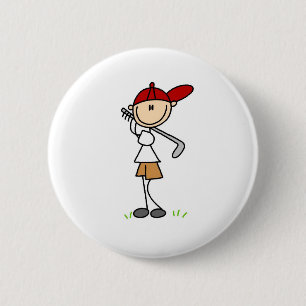Badge Rond 5 Cm Garçon balançant son bâton de golf Bouton