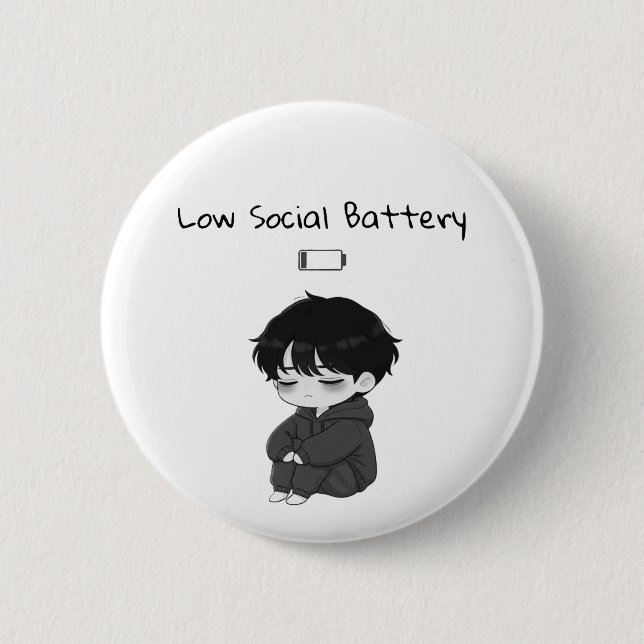 Badge Rond 5 Cm Garçon Chibi Peu Sociable Relatable (Devant)