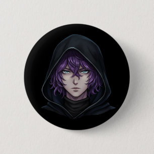 Badge Rond 5 Cm Garçon d'anime au sweat à capuche noir avec cheveu
