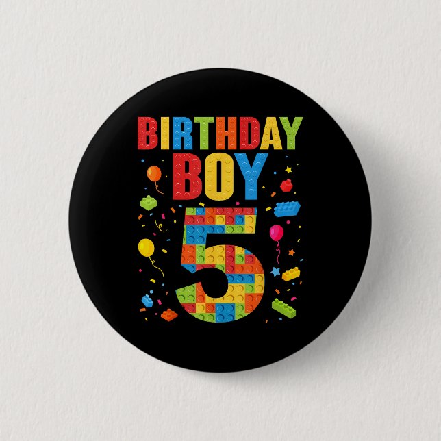 Badge Rond 5 Cm Garçon d'anniversaire 5 ans Blocs de construction  (Devant)