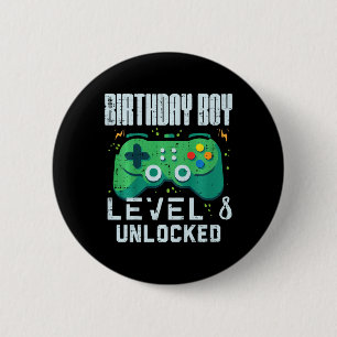 Badge Rond 5 Cm Garçon d'anniversaire enfant Niveau 8 Débloqué Man
