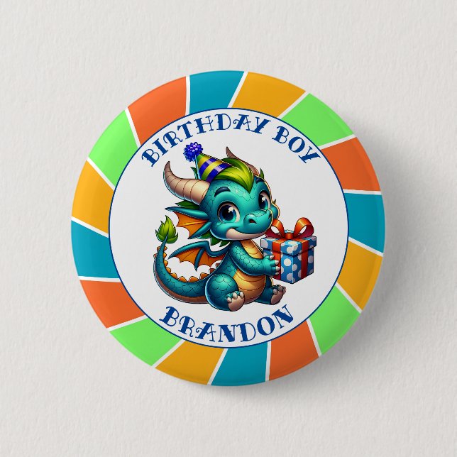 Badge Rond 5 Cm Garçon d'anniversaire sur le thème du dragon (Devant)