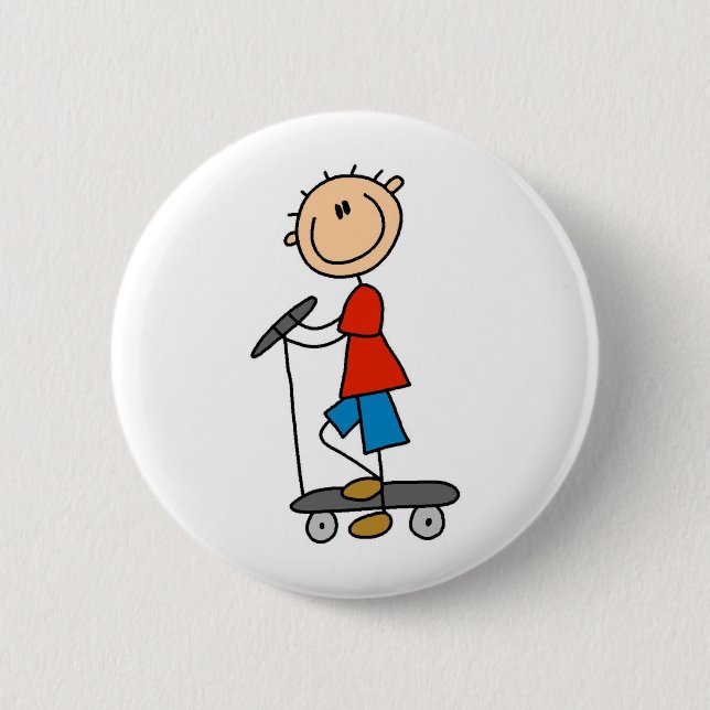 Badge Rond 5 Cm Garçon de bâton sur le scooter (Devant)