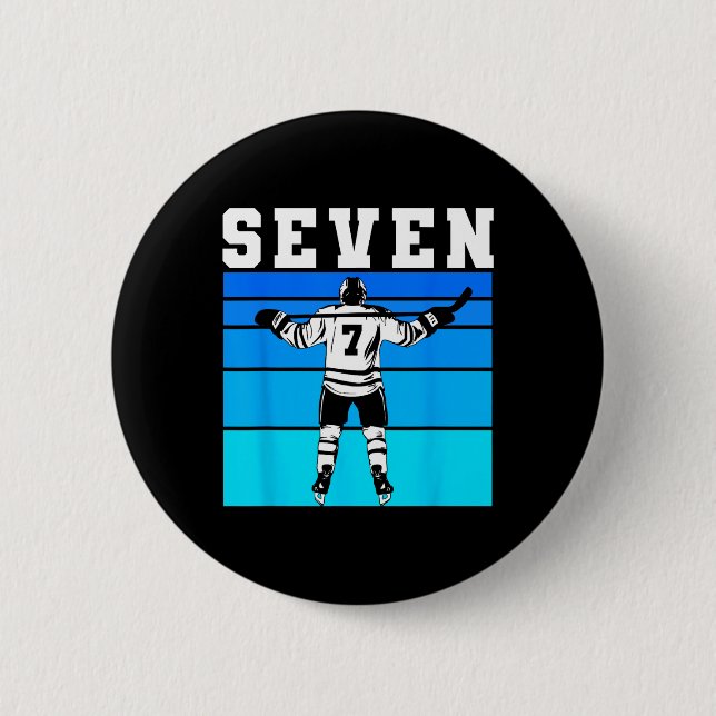 Badge Rond 5 Cm Garçon de hockey 7e anniversaire Sept anniversaire (Devant)
