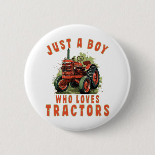 Badge Rond 5 Cm Garçon de la vie rurale qui aime les tracteurs