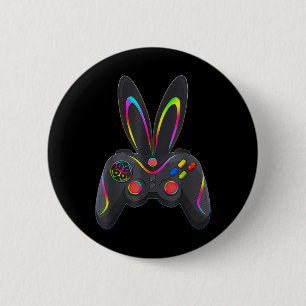 Badge Rond 5 Cm Garçon de Pâques Joueur Manette de jeu vidéo Lapin