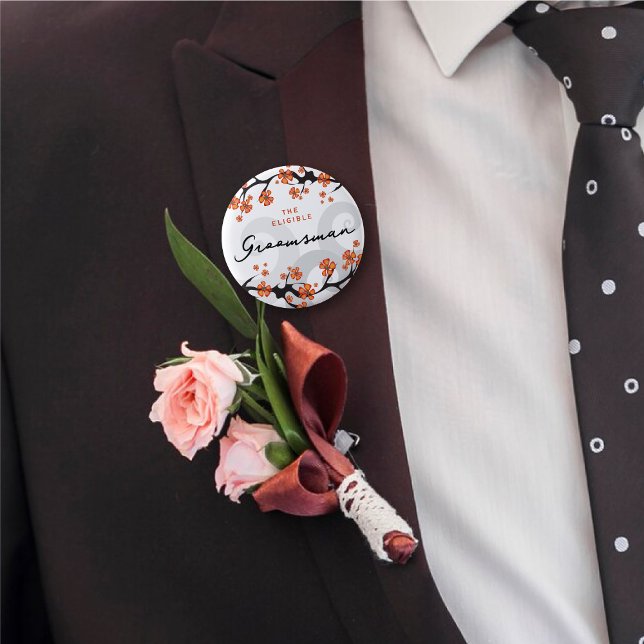 Badge Rond 5 Cm Garçon d'honneur Étiquette de nom de mariage Fleur (GROOMSMAN Hibiscus Fusion / Tropical Flowers Swirls Wedding Name Tag Pinback Button @ fat_fa_tin)