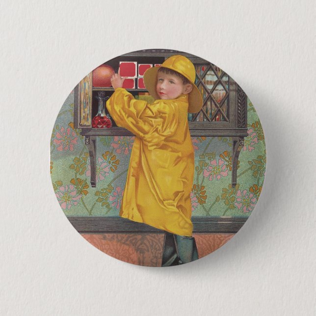 Badge Rond 5 Cm Garçon en Raincoat (Devant)