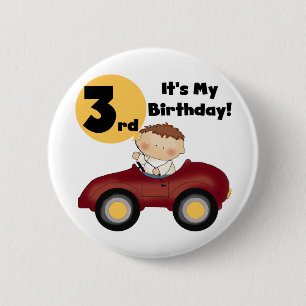 Badge Rond 5 Cm Garçon en voiture rouge 3e anniversaire T-shirts e
