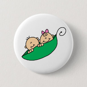Badge Rond 5 Cm Garçon et fille jumeaux dans la cosse de pois