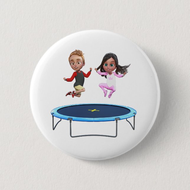Badge Rond 5 Cm Garçon et fille sur Trampoline (Devant)