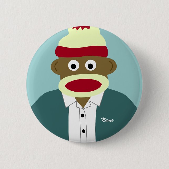 Badge Rond 5 Cm Garçon fait sur commande de singe de chaussette de (Devant)