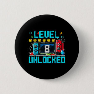 Badge Rond 5 Cm Garçon gamer niveau 8 débloqué vidéo d'anniversair