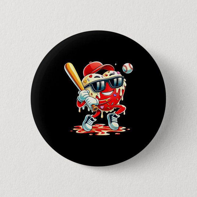 Badge Rond 5 Cm Garçon glace à la Saint-Valentin Baseball Drip en  (Devant)