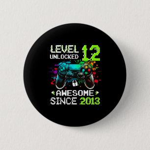 Badge Rond 5 Cm Garçon Niveau 12 Débloqué Jeu Vidéo 12e Anniversai