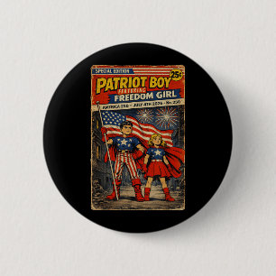 Badge Rond 5 Cm Garçon patriote avec fille dominante 4 juillet 202