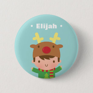 Badge Rond 5 Cm Garçon Renne Mignon Enfants Remplisseurs de Noël