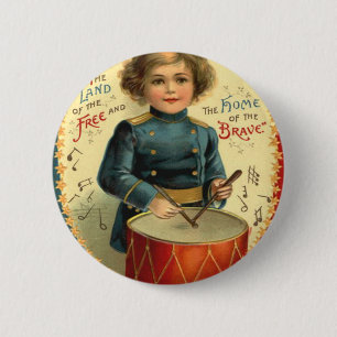 Badge Rond 5 Cm Garçon Tambour Étoile Rouge Blanc Bleu